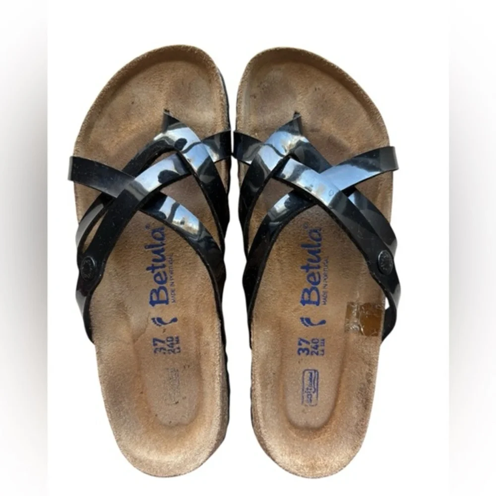 Birkenstock Betula Vinja Soft Footbed Patent Croc Black Sandals Size 37/US6